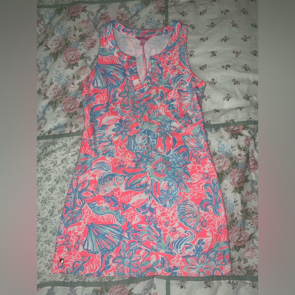 Lilly Pulitzer Pink & Blue Estrada Summer Siren French Terry Shift Dress Small